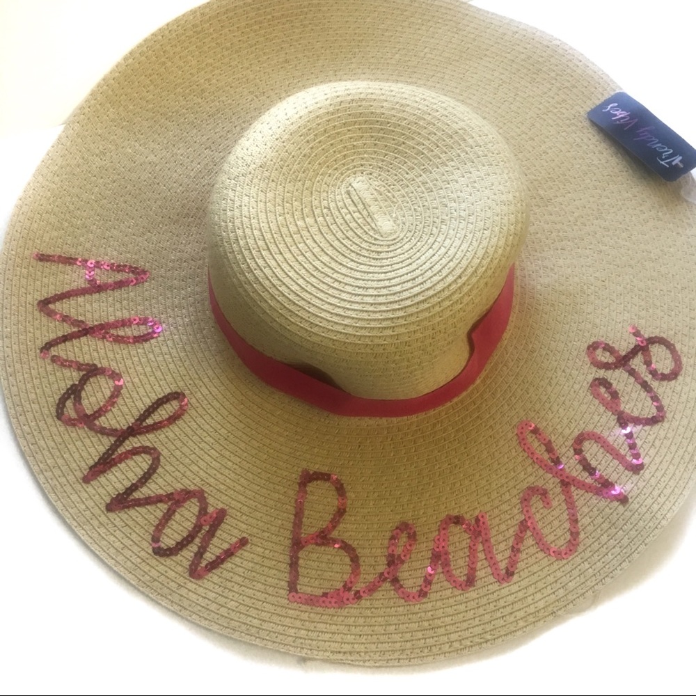 Aloha Beaches pink sequins straw floppy hat
